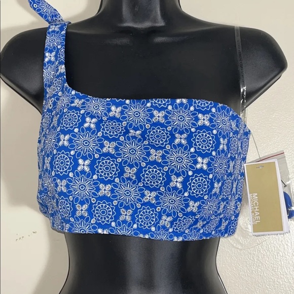 Michael Michael Kors Women's Printed One-Shoulder Bikini Top  Blue Size Large - Picture 4 of 6
